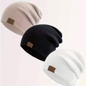 Čepice s manžetou 3kusy černá, bílá, béžová