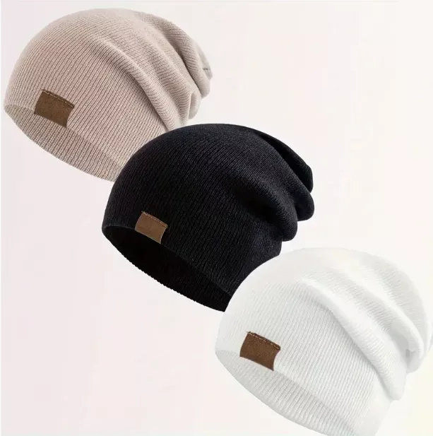 Čepice s manžetou 3kusy černá, bílá, béžová