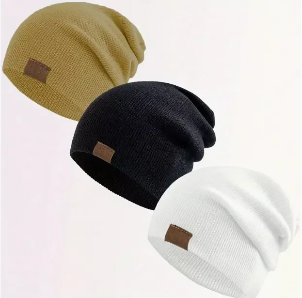 Čepice s manžetou 3kusy černá, bílá, okrová