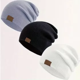 Čepice s manžetou 3kusy černá, bílá, šedá