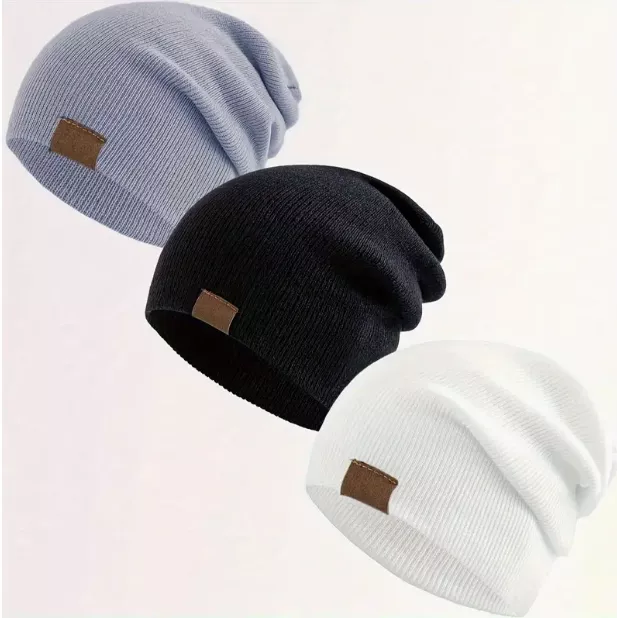 Čepice s manžetou 3kusy černá, bílá, šedá