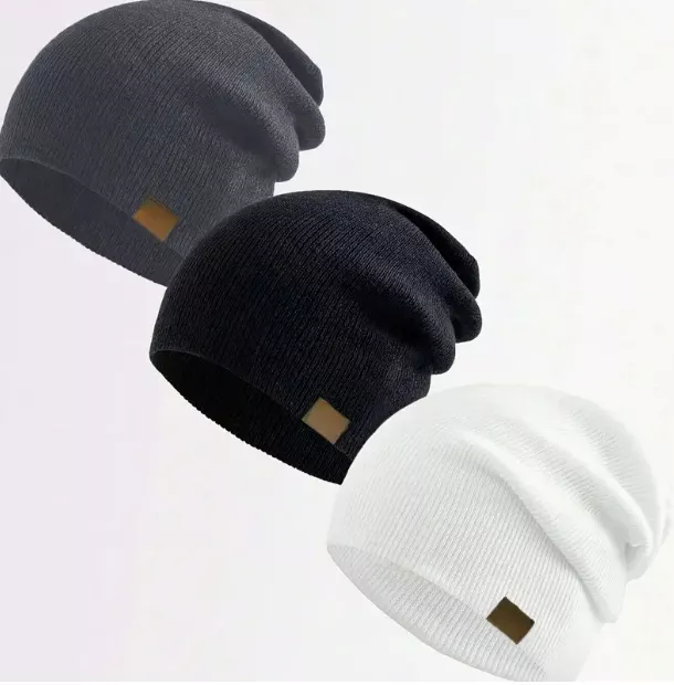Čepice s manžetou 3kusy černá, bílá, tm. šedá