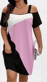  Dámské letní šaty s holým ramenem růžová XL - 5XL