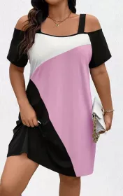 Dámské letní šaty s holým ramenem růžová XL - 5XL