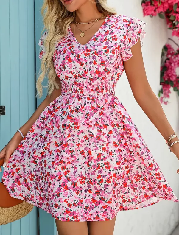 Letní šaty květinové růžové XS - 2XL